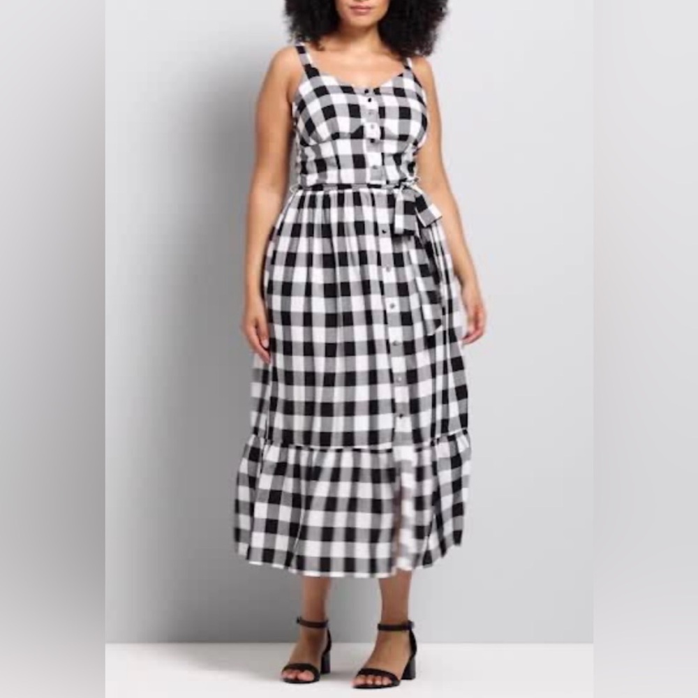 🖤🤍Lane Bryant - Spring Gingham Button-Front Midi Dress